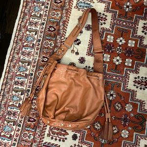 Rebecca Minkoff Caramel Leather Hobo with tassels and gold hardware